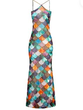 REVOLVE Multicolor Scallop Sequin Halter Maxi Dress